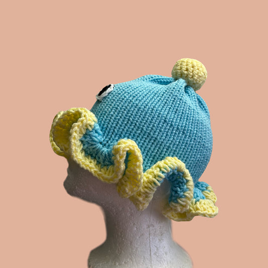 baby blue ruffle hat