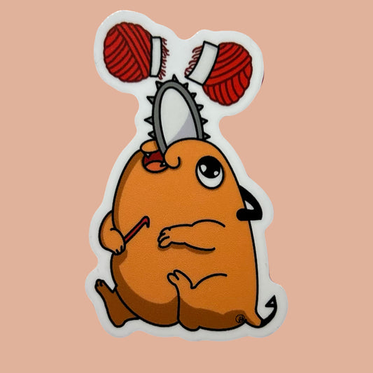chainsaw dog sticker and keychain