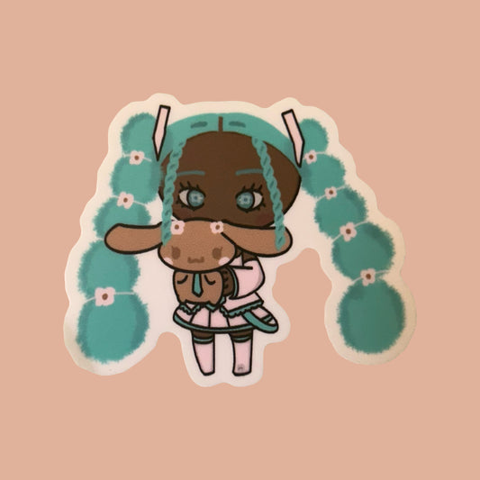 black miku sticker and keychain
